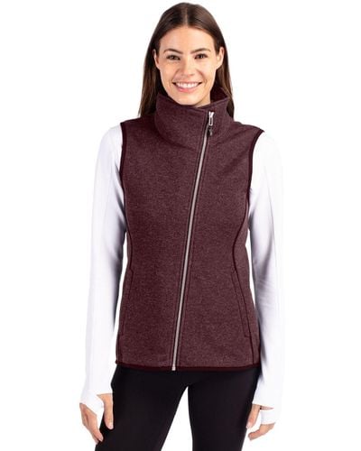 Cutter & Buck Plus Size Mainsail Sweater Knit Asymmetrical Vest - Purple