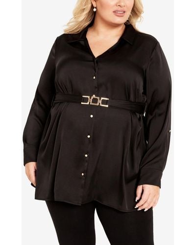Avenue Plus Size Eva Longline Shirt Top - Black