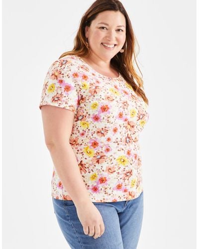 Style & Co. Plus Size Printed Scoop-neck Top - Red