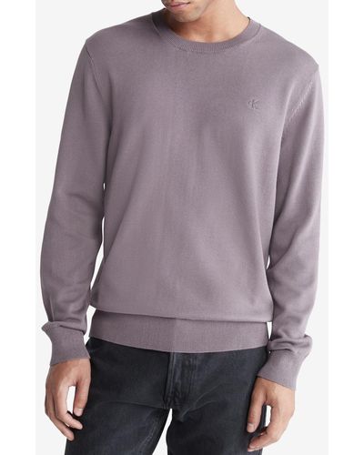 Calvin Klein Smooth Cotton Monogram Logo Sweater - Purple