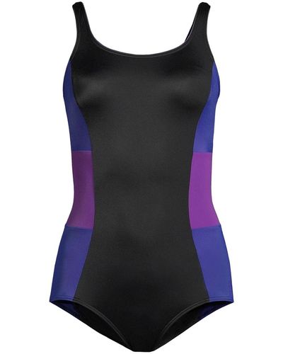 Lands' End Petite Chlorine Resistant Scoop Neck Soft Cup Tugless Sporty One Piece Swimsuit - Blue