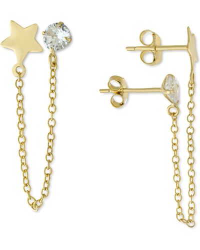 Giani Bernini Cubic Zirconia & Star Double Pierced Chain Drop Earrings In Gold-plated Sterling Silver, Created For Macy's - Yellow