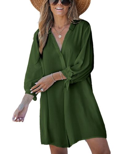 CUPSHE V-neck Button Front Cover-up Dress - Green