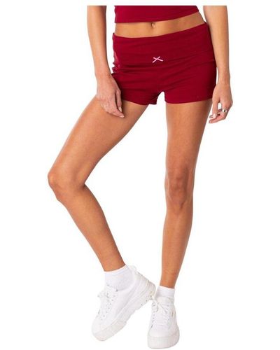 Edikted Too Confident Fold Over Shorts - Red