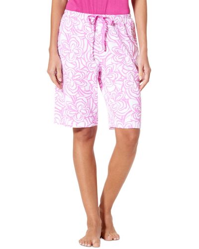 Hue Blooms Printed Knit Bermuda Pajama Shorts - Pink