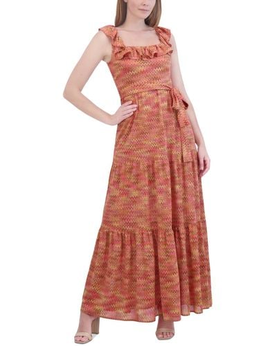 Eliza J Crochet Ruffled Square-neck Maxi Dress - Red