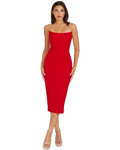 Dress the Population Corset Strapless Midi Dress - Red