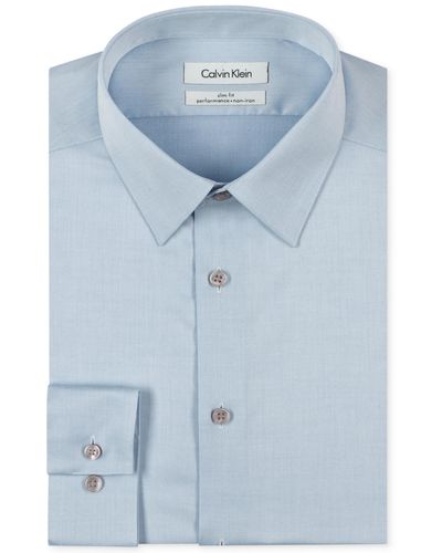 Calvin Klein Men's Slim-fit Non-iron Performance Herringbone Dress Shirt - Blue