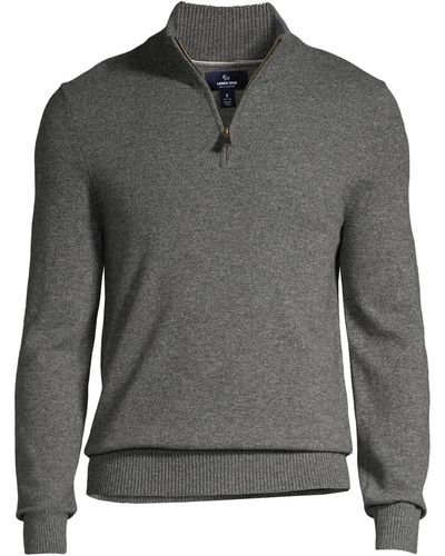 Lands' End Fine Gauge Quarter Zip Sweater - Gray