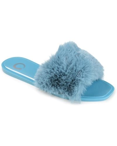 Journee Collection Dusk Faux Fur Band Slide Sandals - Blue