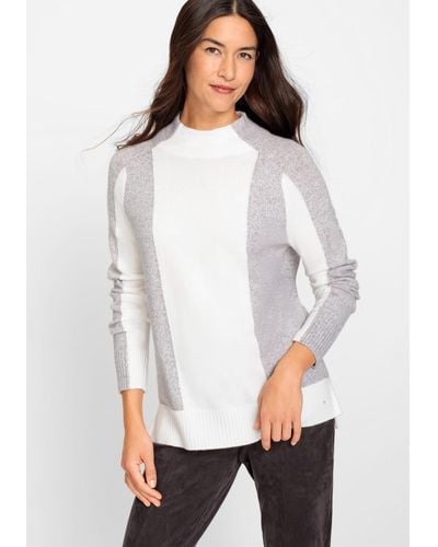 Olsen Long Sleeve Color Block Mock Neck Sweater - White