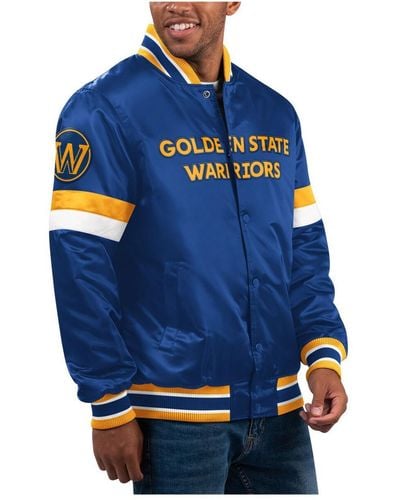 Starter Golden State Warriors Home Game Satin Full-snap Varsity Jacket - Blue