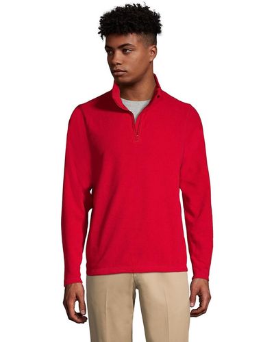 Lands' End School Uniform Lightweight Fleece Quarter Zip Pullover Jacket - Red