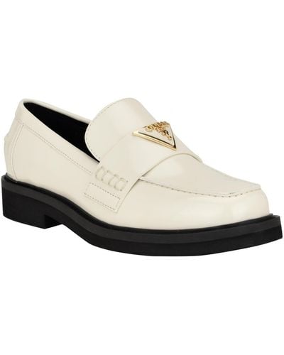 Guess Shatha Logo Hardware Slip-on Almond Toe Loafers - White