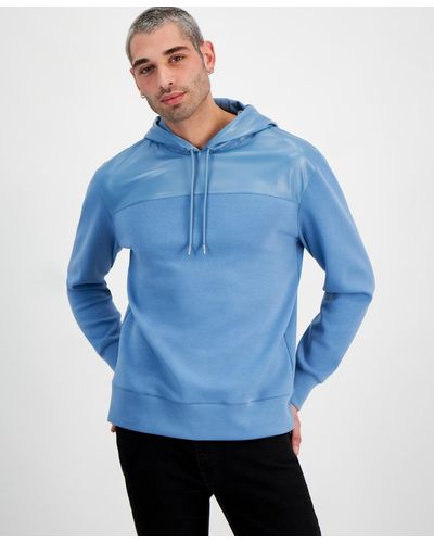 INC International Concepts Regular-fit Faux-leather Pieced Hooded Sweatshirt - Blue