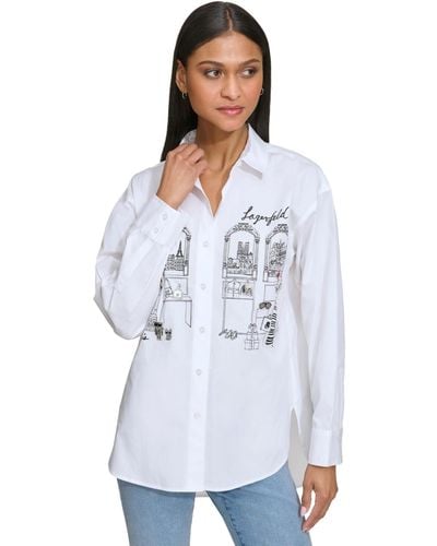 Karl Lagerfeld Shopping Girl Cotton Long-sleeve Shirt - White