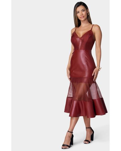 Bebe Mesh And Faux Leather Dress - Red