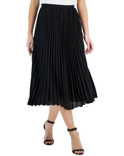 Tahari Pull-on Pleated Midi Skirt - Black