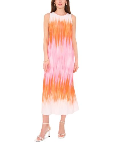 Vince Camuto Printed Crewneck Sleeveless Maxi Dress - Pink