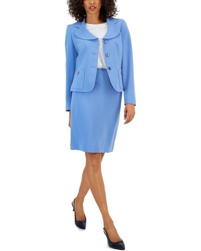 Nipon Boutique Curved Collar Button-front Jacket & Pencil Skirt Suit - Blue