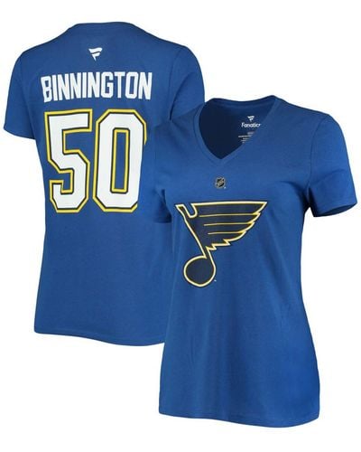 Fanatics Jordan Binnington St. Louis S Team Authentic Stack Name And Number V-neck T-shirt - Blue