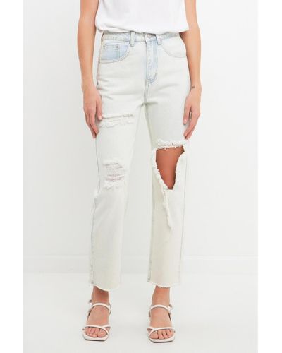 English Factory Destroyed Mom Jeans - White