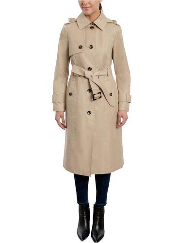 London Fog Hooded Maxi Trench Coat - Natural