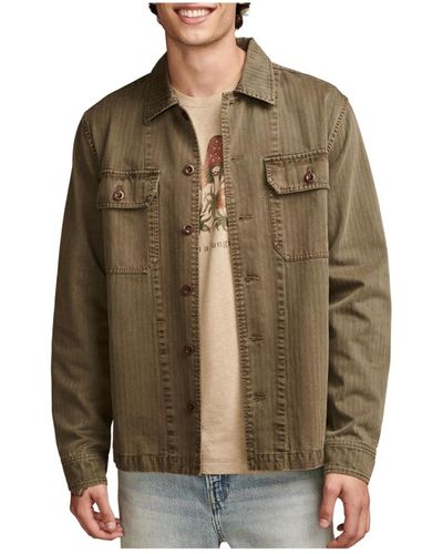Lucky Brand Long Sleeves Herringbone Shirt Jacket - Brown