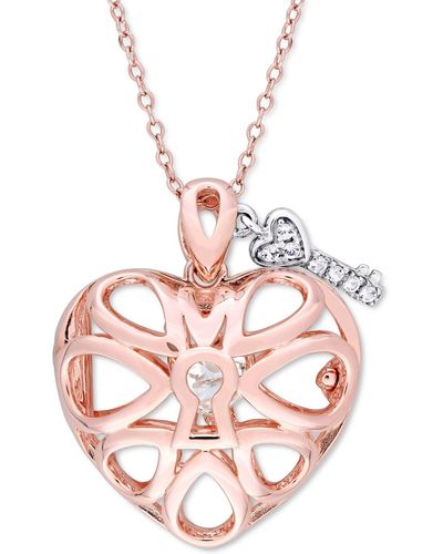 Macy's White Topaz Heart Lock & Key 18" Pendant Necklace - Pink