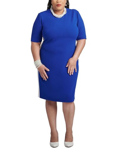 Kasper Plus Size Ellen Faux-suede-trim Bodycon Dress - Blue