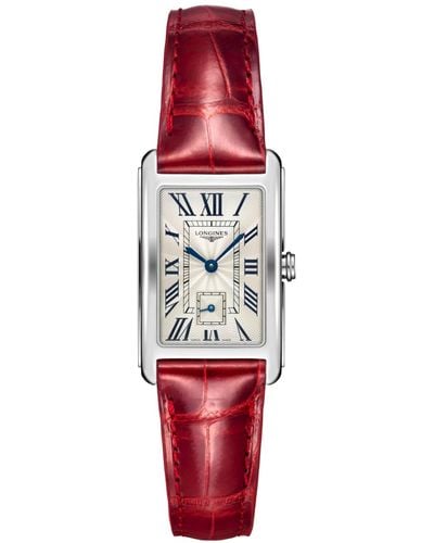 Longines Swiss Dolcevita Red Leather Strap Watch 23x37mm