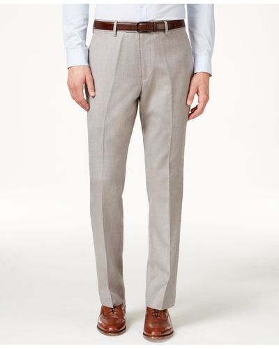 Louis Raphael Men's Straight Fit, Flat-front Hidden Flex Dress Pants - Gray