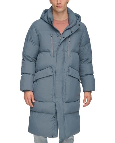 DKNY Quilted Hooded Duffle Parka - Blue