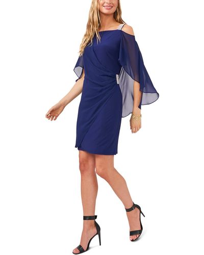 Msk Beaded-strap Capelet-back Dress - Blue