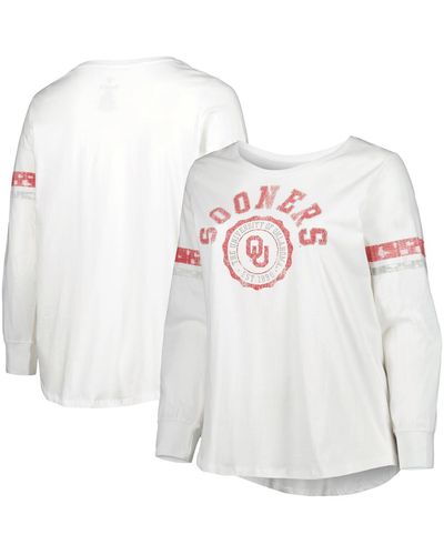 Profile Oklahoma Sooners Contrast Stripe Plus Size Scoop Neck Long Sleeve T-shirt - White