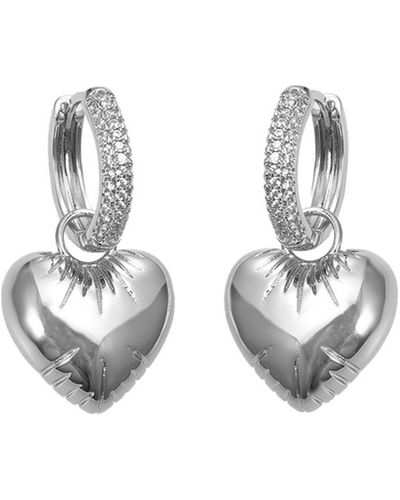 By Adina Eden Pave Dangling Puffy Heart huggie Earring - White