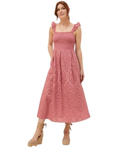 FatFace Kadiri Shirred Midi Dress - Pink
