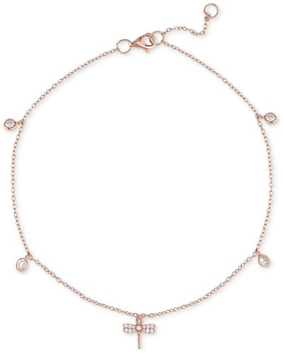 Giani Bernini Cubic Zirconia Dragonfly & Bezel Ankle Bracelet In 18k Rose Gold-plated Sterling Silver, Created For Macy's - Metallic