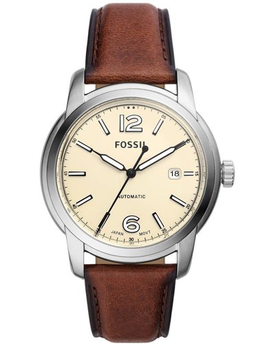 Fossil Heritage Automatic Brown Leather Strap Watch 43mm - Natural