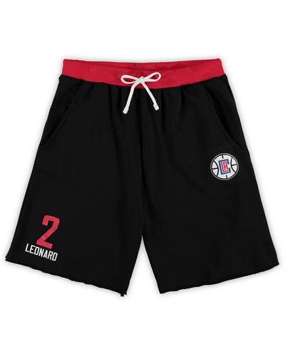 Majestic Kawhi Leonard La Clippers Big And Tall French Terry Name And Number Shorts - Black