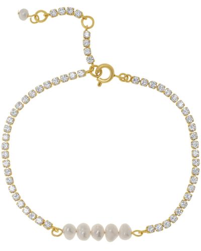 Macy's White Simulated Imitation Pearl Cubic Zirconia Tennis Bracelet - Metallic