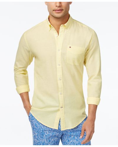 Tommy Hilfiger Men's Southern Prep Solid Long-sleeve Linen Shirt - Yellow