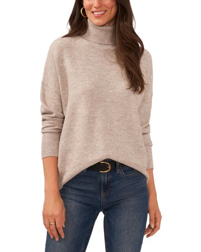 Vince Camuto Sequin Turtleneck Sweater - Natural