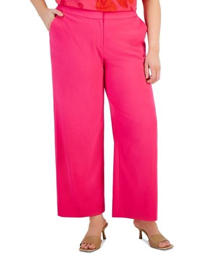 Tahari Plus Size Mid-rise Wide-leg Full-length Pants - Pink