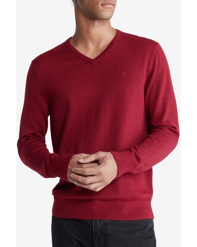 Calvin Klein Regular-fit V-neck Sweater - Red