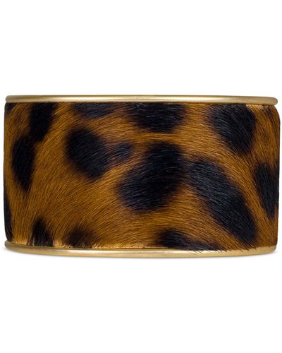 Patricia Nash Gold-tone Leopard-print Calf Hair Cuff Bracelet - Black