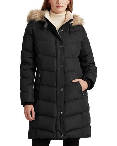 Lauren by Ralph Lauren Petite Faux-fur-trim Hooded Puffer Coat - Black