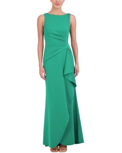 Eliza J Ruched Cascading-ruffle Gown - Green