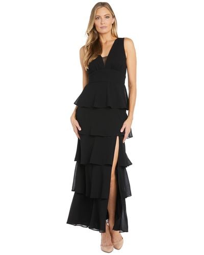 R & M Richards Multi-tiered Side-slit Gown - Black
