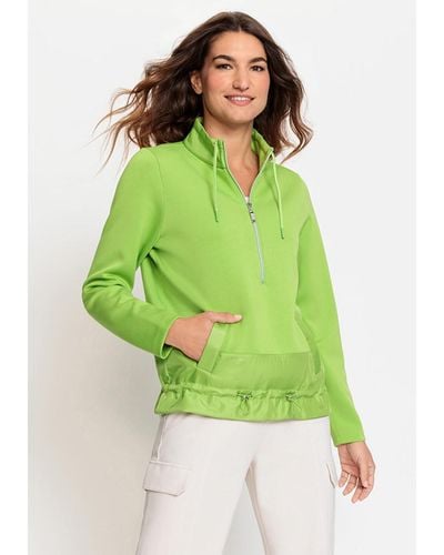 Olsen Long Sleeve Mixed Media Half Zip Jersey Topper - Green
